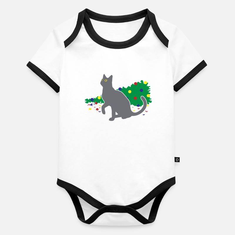 Chaos Cat Christmas Tree Accident Gift Organic Baby Contrasting Bodysuit