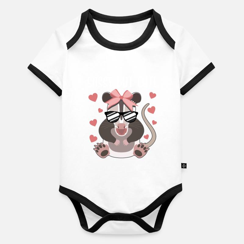 Opossum Liebe Mädchen Süßes Design Baby Bio-Kurzarm-Kontrastbody