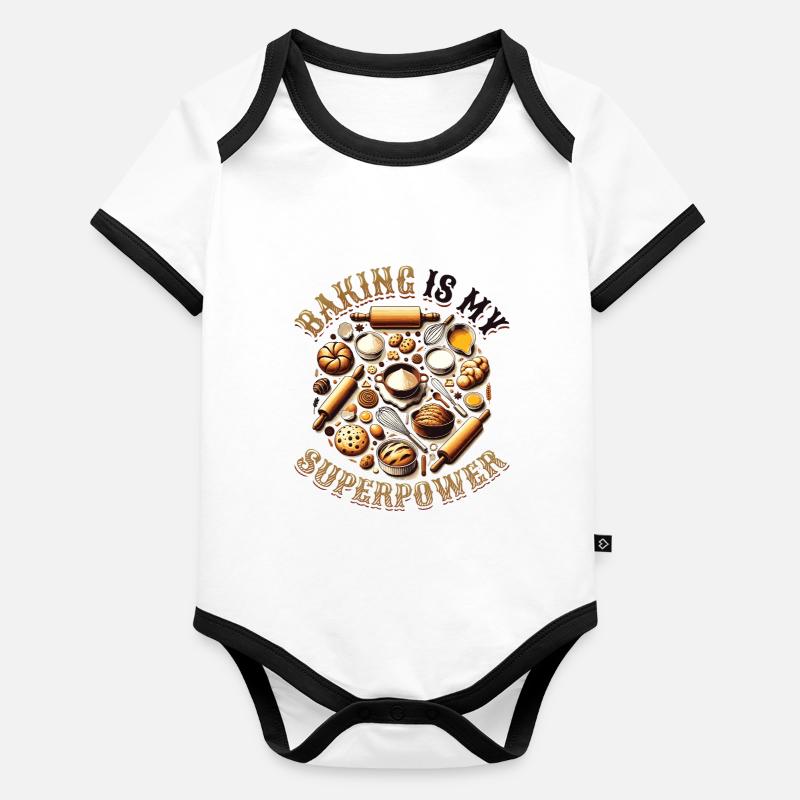 Baking Superpower Bäcker Nachtisch Konditor Baby Bio-Kurzarm-Kontrastbody