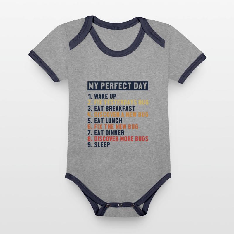 Fix Bugs Perfect Day Developer Coder Programmierer Baby Bio-Kurzarm-Kontrastbody