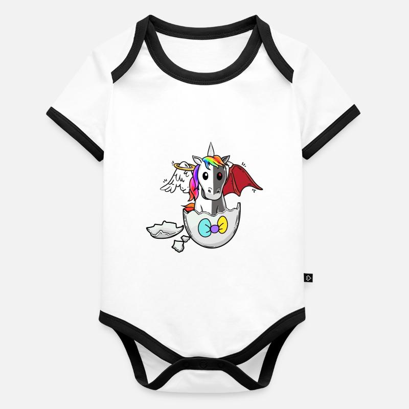 Baby Einhorn Geburt Engel Teufel satanisch Ei Baby Bio-Kurzarm-Kontrastbody