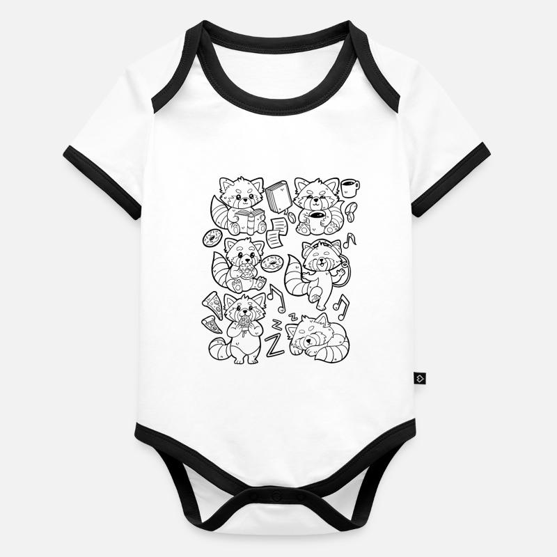 Red Panda Doodle: Kaffee, Pizza, Donut, Musik Baby Bio-Kurzarm-Kontrastbody