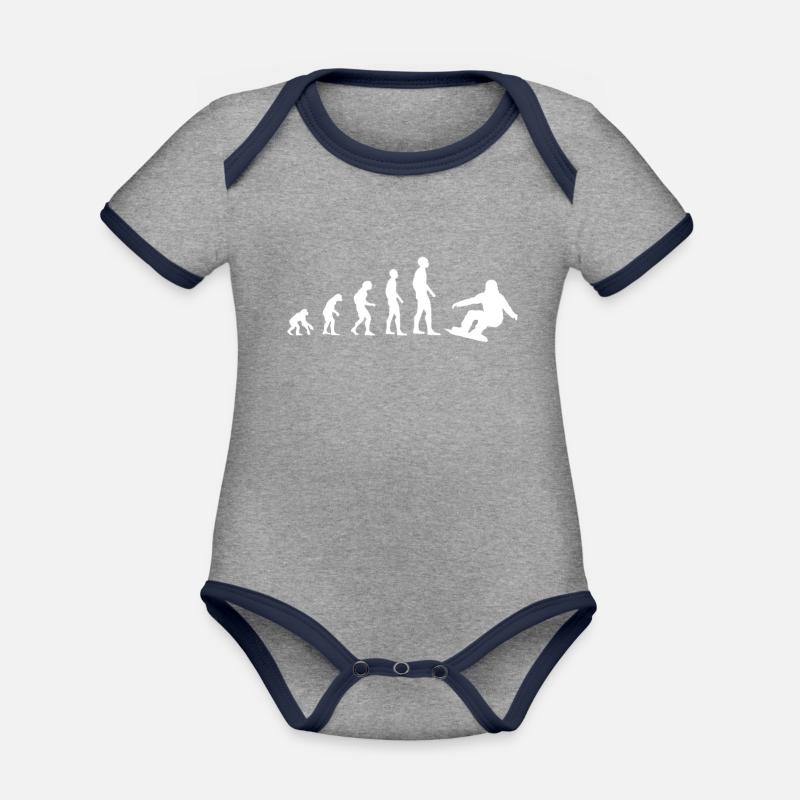 Board Evolution - Cadeau - Body Bébé bio contrasté manches courtes - gris chiné/bleu marine