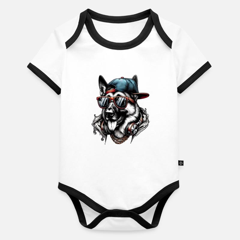 Cooler Schäferhund Hund Sonnenbrille Geschenk Baby Bio-Kurzarm-Kontrastbody
