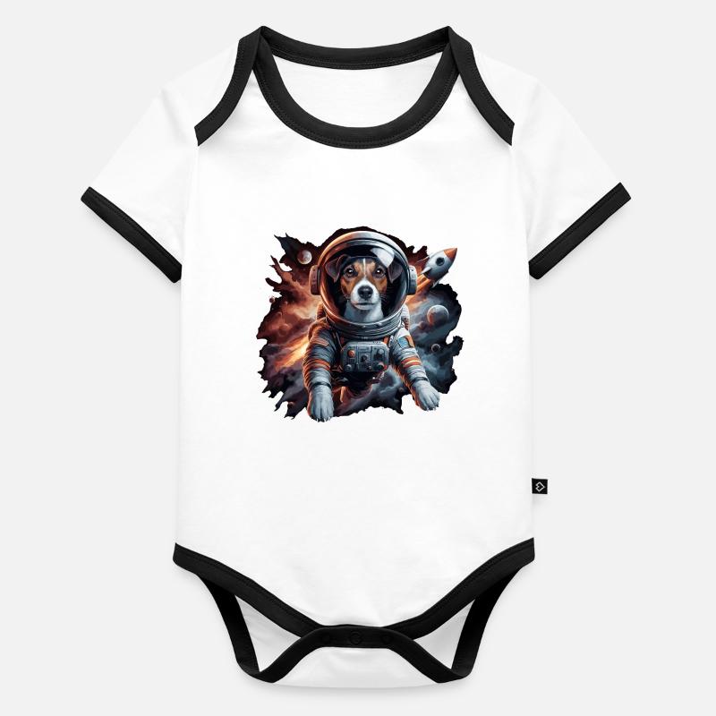 Astronaute Jack Russell Terrier fusée cadeau Body Bébé bio contrasté manches courtes