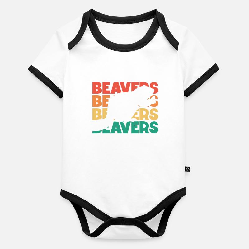Biber Retro Text Castor Canadensis Nord Baby Bio-Kurzarm-Kontrastbody