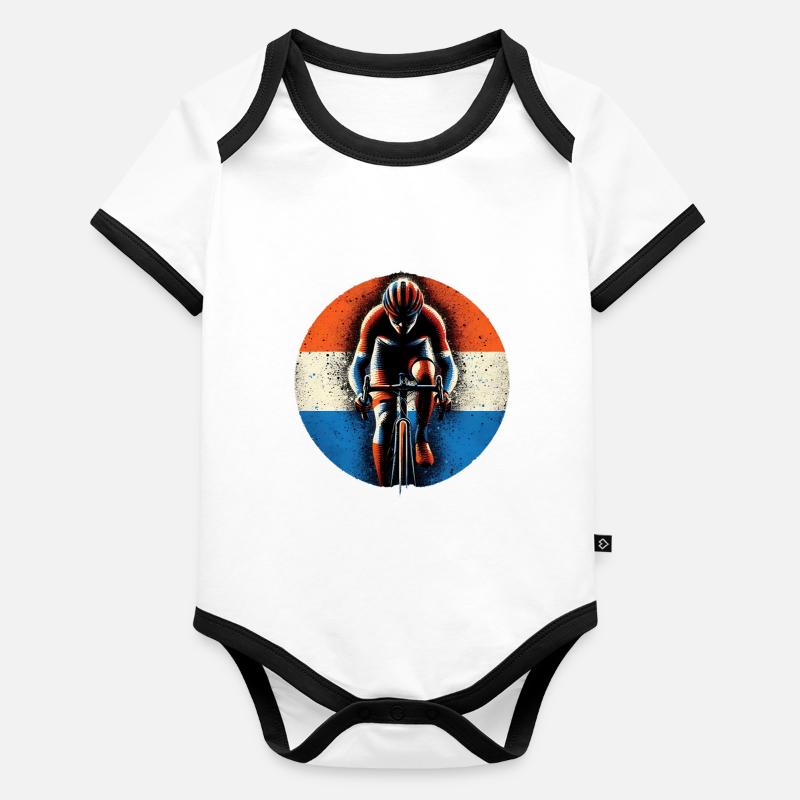 Conception de maillot de cyclisme néerlandais NL drapeau cycliste Body Bébé bio contrasté manches courtes