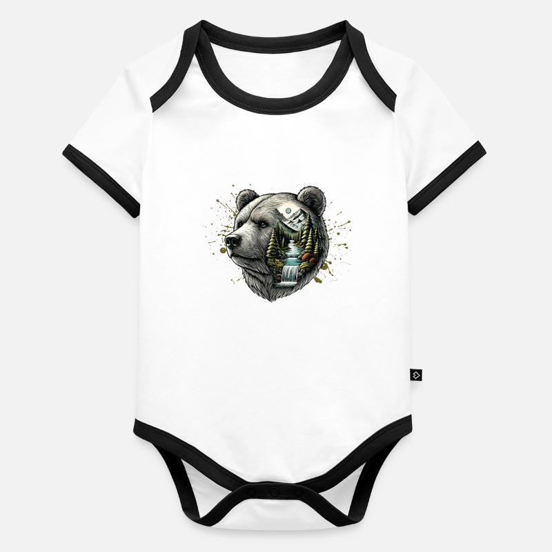 Wilderness Inside the Bear Retro Vintage Body Bébé bio contrasté manches courtes