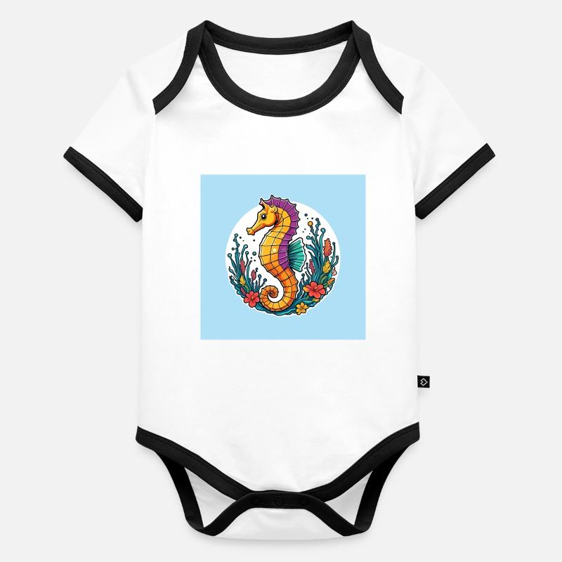 Joli hippocampe décoratif Body Bébé bio contrasté manches courtes