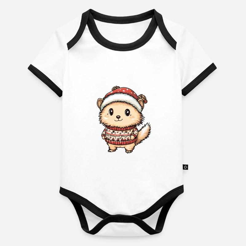 Igel Weihnachten Comic Baby Bio-Kurzarm-Kontrastbody