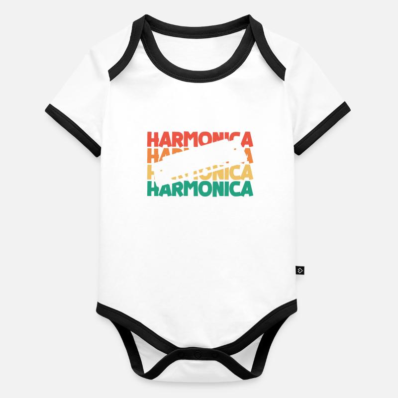 Harmonica Texte rétro Harmoniste Harmoniciste Body Bébé bio contrasté manches courtes