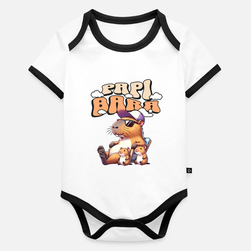 Papibara Capybara Vater Papa Baby Bio-Kurzarm-Kontrastbody