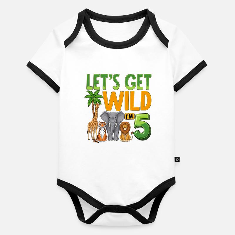 Let's Get Wild I'm 5 Baby Bio-Kurzarm-Kontrastbody