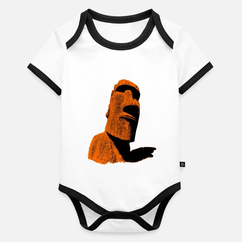 moai orange Body Bébé bio contrasté manches courtes