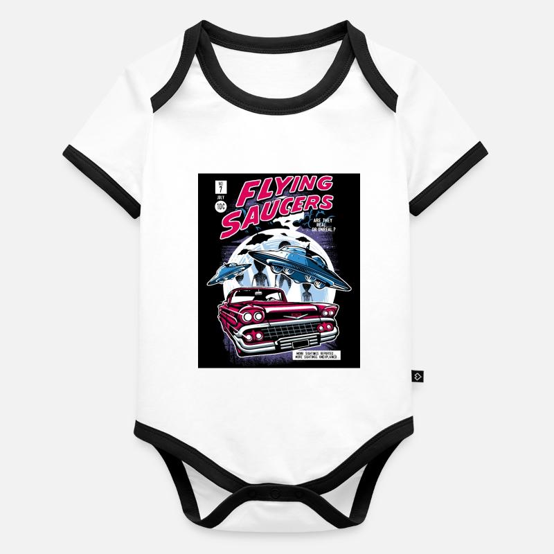 Alien Kidnapping Comic Ufo Flying Saucer Organic Baby Contrasting Bodysuit