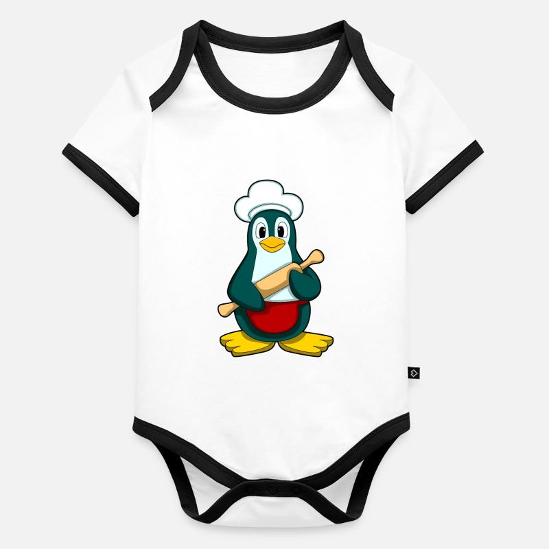 Penguin as a baker with rolling pin Organic Baby Contrasting Bodysuit