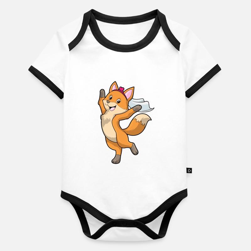 Fuchs als Braut mit Schleier & Herz Baby Bio-Kurzarm-Kontrastbody