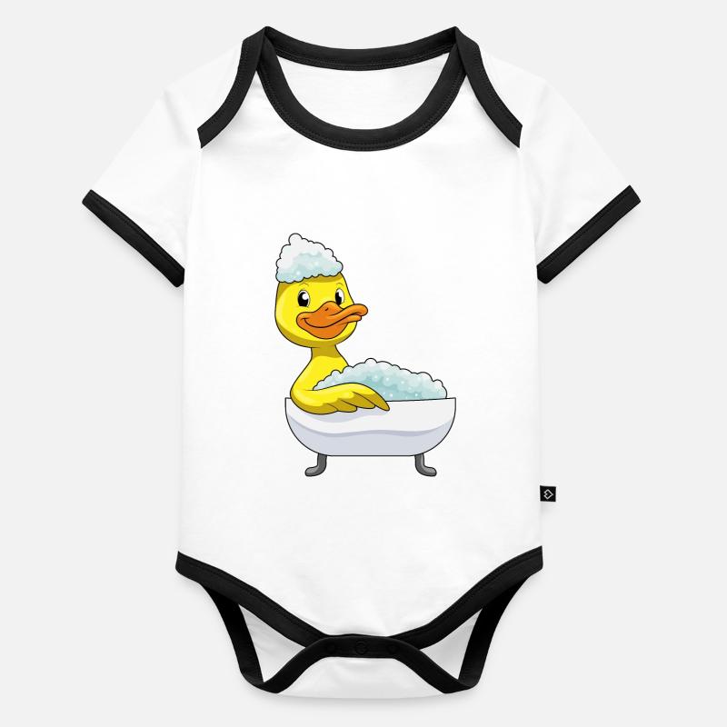 Bain de canard avec baignoire et mousse Body Bébé bio contrasté manches courtes