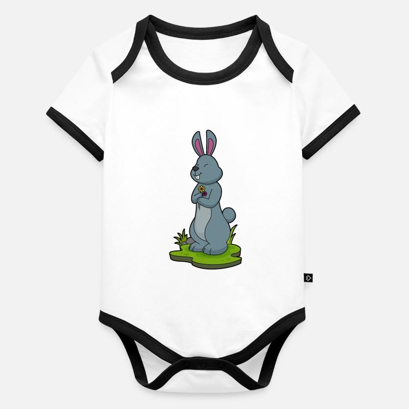 Lapin avec des fleurs Body Bébé bio contrasté manches courtes
