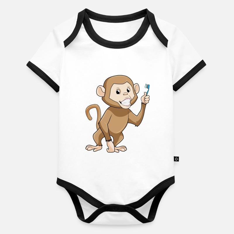 Monkey with toothbrush Organic Baby Contrasting Bodysuit