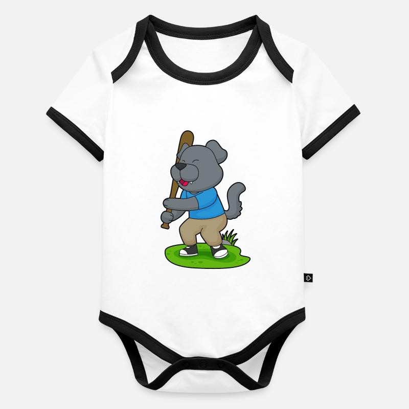 Hund Baseball Baseballschläger Baby Bio-Kurzarm-Kontrastbody