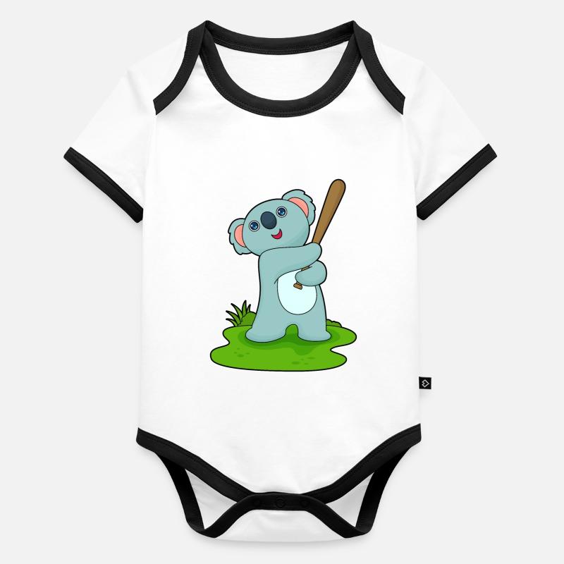 Koala Baseball Batte de baseball Body Bébé bio contrasté manches courtes
