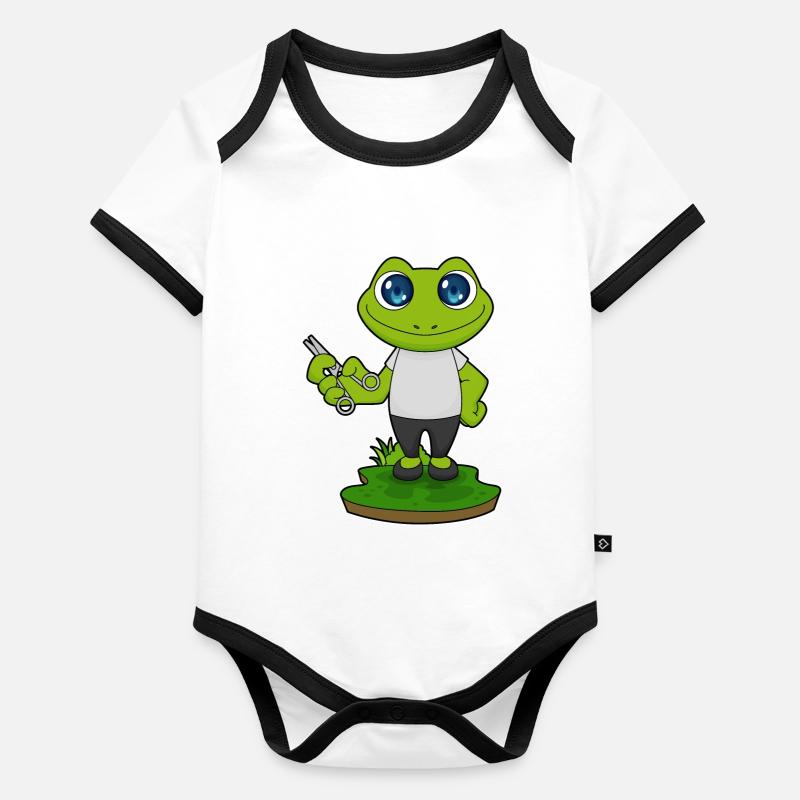 Frosch Barbier Schere Baby Bio-Kurzarm-Kontrastbody