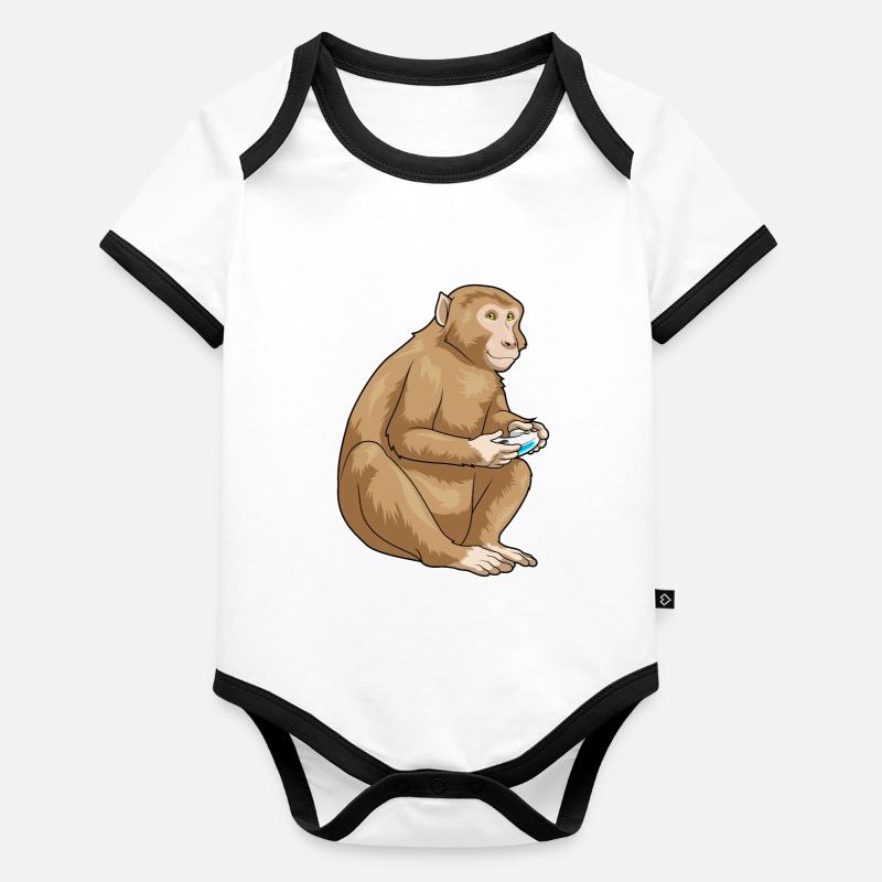 Affe Gamer Controller Baby Bio-Kurzarm-Kontrastbody