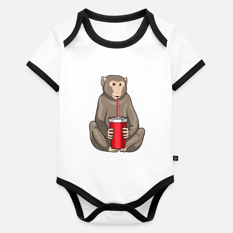 Affe Trinkbecher Baby Bio-Kurzarm-Kontrastbody
