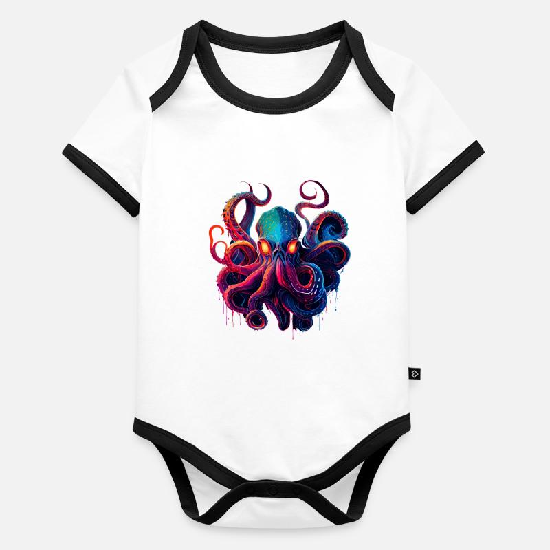 Illustration de la pieuvre Body Bébé bio contrasté manches courtes