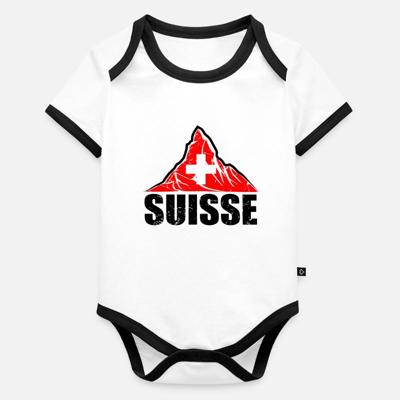 Suisse Cervin - Drapeau suisse Body Bébé bio contrasté manches courtes