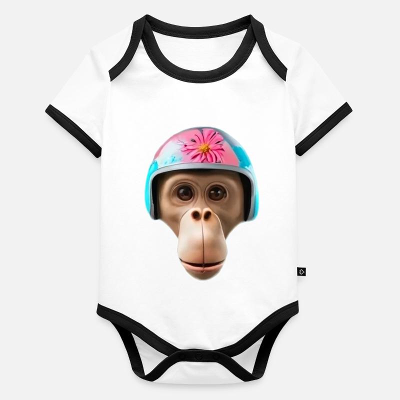 Affe mit Vintage-Helm Baby Bio-Kurzarm-Kontrastbody