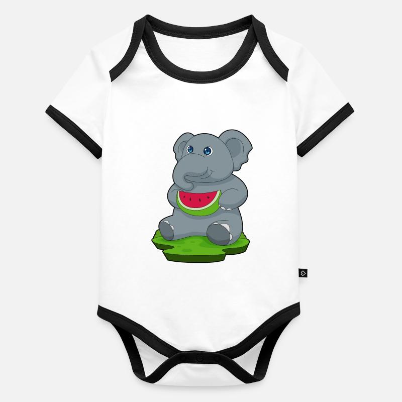 Elefant Wassermelone Frucht Baby Bio-Kurzarm-Kontrastbody