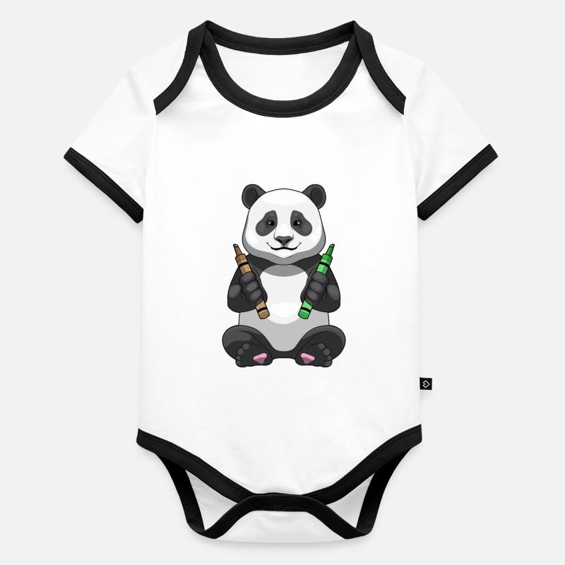 Panda Schüler Buntstifte Schule Baby Bio-Kurzarm-Kontrastbody