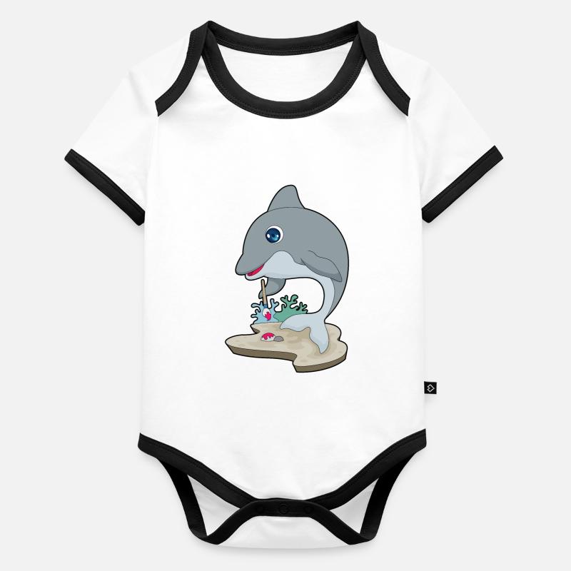 Dolphin Painter Brush Painting Organic Baby Contrasting Bodysuit