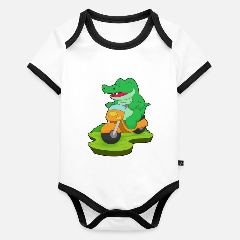 Krokodil Motorrad Baby Bio-Kurzarm-Kontrastbody