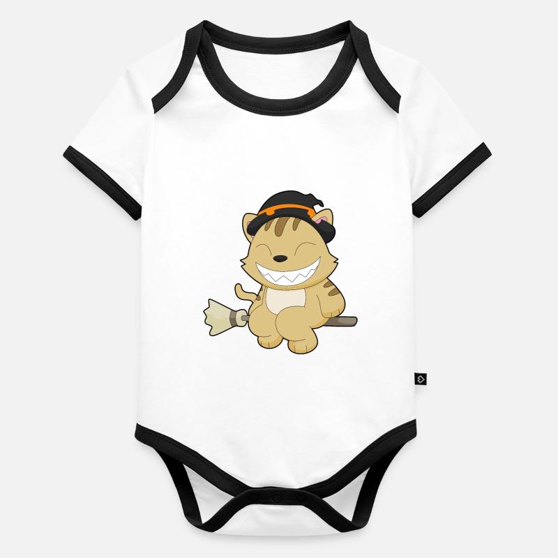 Katze Halloween Hexe Baby Bio-Kurzarm-Kontrastbody