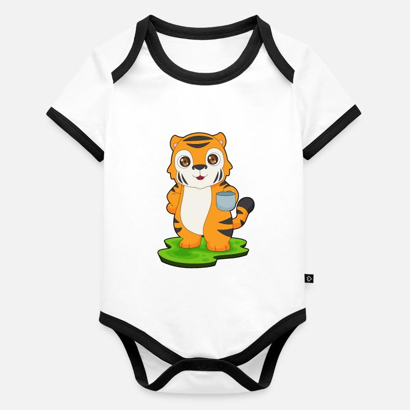 Tiger Kaffee Tasse Baby Bio-Kurzarm-Kontrastbody