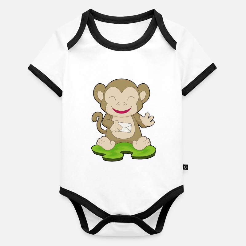 Lettre de singe Body Bébé bio contrasté manches courtes