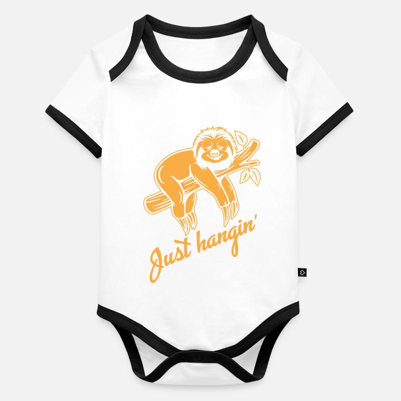 Faultier - Lustiger Spruch - Just hanging Baby Bio-Kurzarm-Kontrastbody