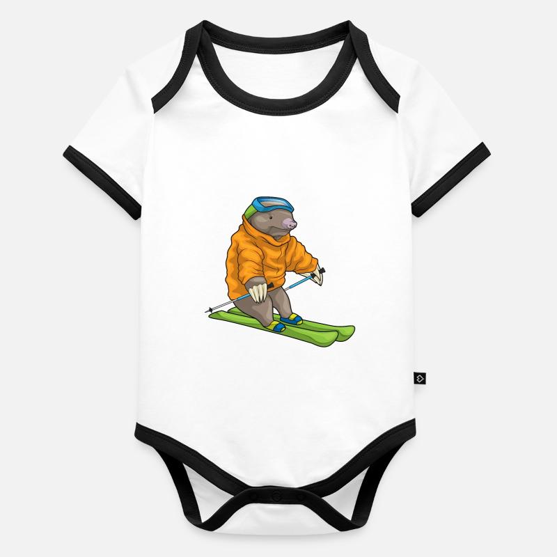 Ski de taupe Body Bébé bio contrasté manches courtes