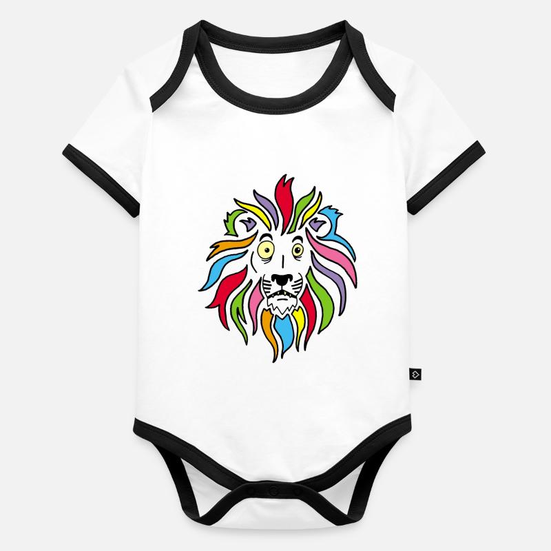 Lion et crinière multicolore Body Bébé bio contrasté manches courtes