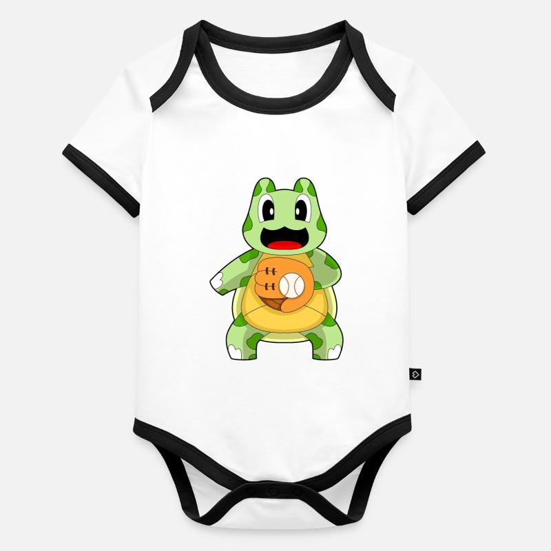 Batte de baseball Turtle Body Bébé bio contrasté manches courtes