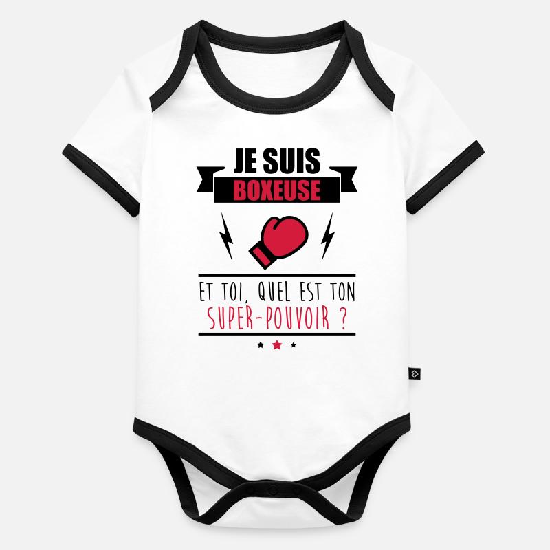 Super pouvoir boxeuse, cadeau boxe, boxeuse Body Bébé bio contrasté manches courtes