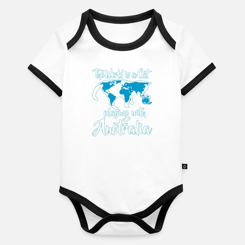 Funny cat plays with Australia world gift Organic Baby Contrasting Bodysuit