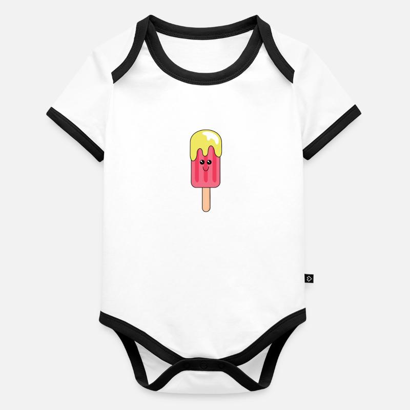 Water ice | Cute | Face | Popsicles | red Organic Baby Contrasting Bodysuit