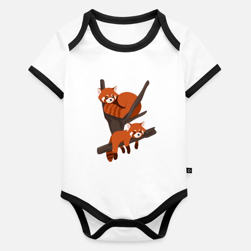 Panda rouge Body Bébé bio contrasté manches courtes