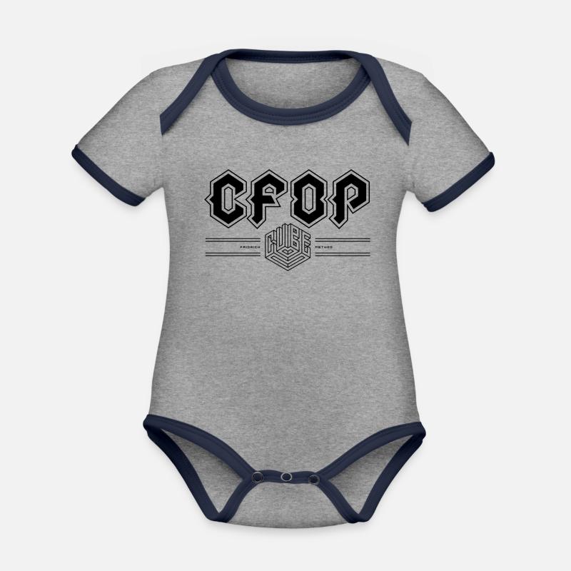 CFOP fridrich method. Cube-Cuber-Speedcubing - Body Bébé bio contrasté manches courtes - gris chiné/bleu marine