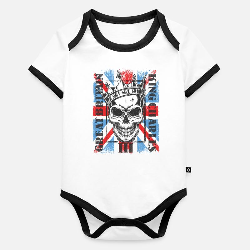 Crâne Roi Charles König Angleterre Monarque Body Bébé bio contrasté manches courtes