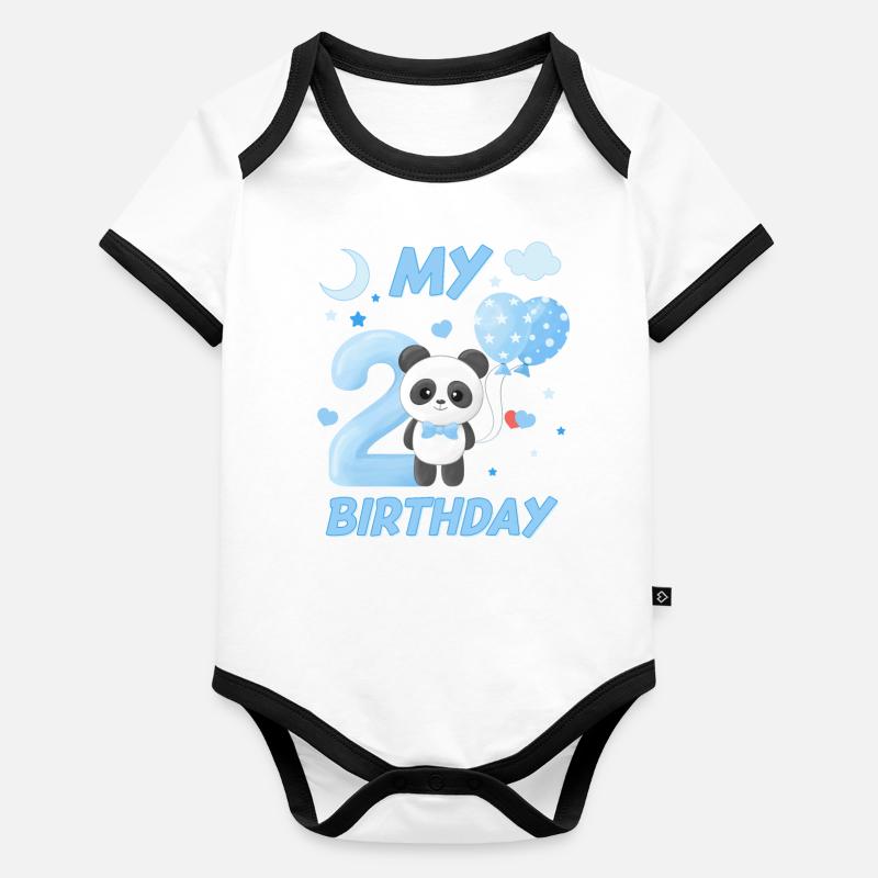 Zweiter Kinder Geburtstag Jungen Panda Geschenk Baby Bio-Kurzarm-Kontrastbody